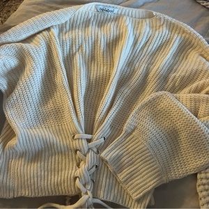 DAVI & DANI lace up tie front ribbed sweater